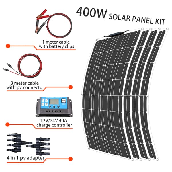Solcelle Kit, Fleksibelt Design, Flere Wattmuligheder,400W solpanel kit