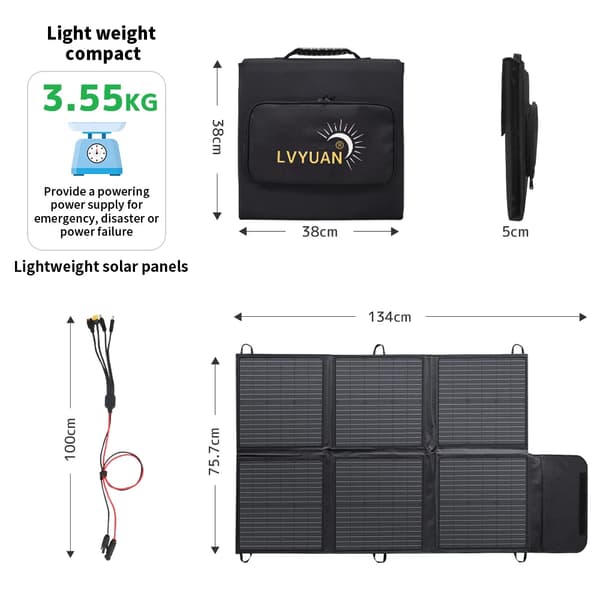 Solpanel, 120W/200W Strømproduktion, Kompakt og Bærbart Design,120W