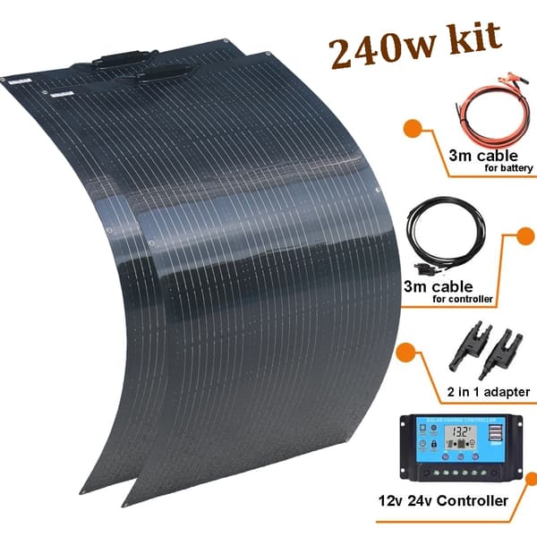 240W Fleksibelt Solpanel, Høj Effektivitet 21,8%, Fuld Installationssæt,240w 2stk 120w kit-a