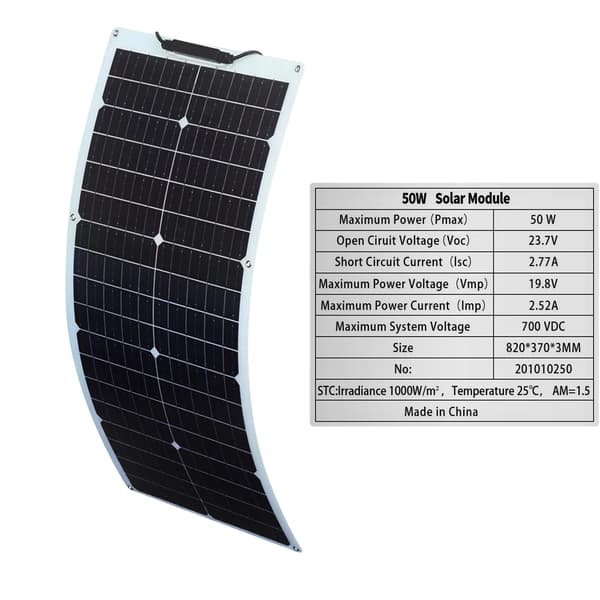 Solpanelssats, monokristallin, flexibel,50W NY