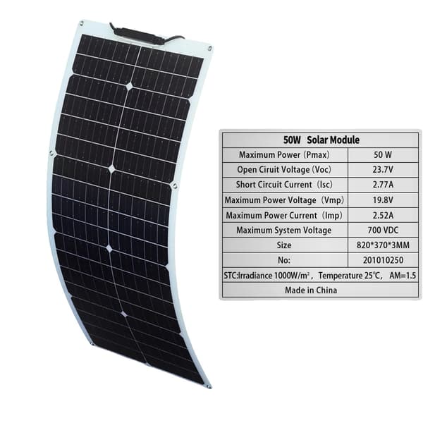 Solpanelssats, monokristallin, flexibel,50W NY