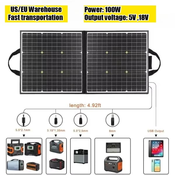 Fällbar solcellsladdare, 100W effektutgång, dubbla spänningsalternativ,SP100 100W
