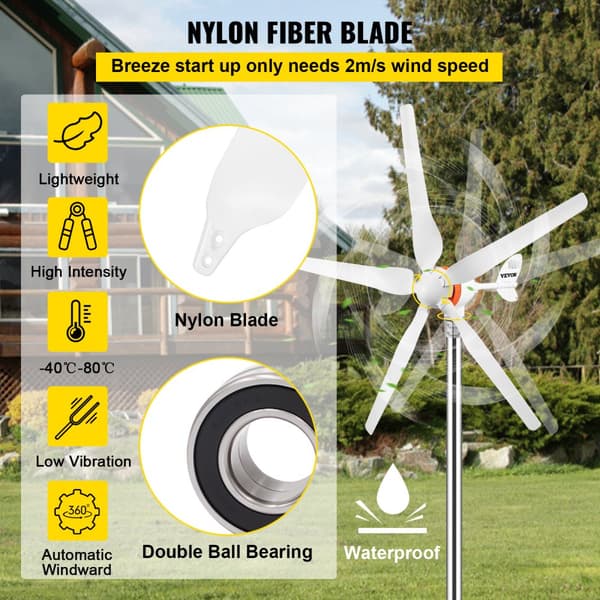 Vindmøllegenerator, 500W Nominel Effekt, 5 Nylonblade, Nem Samling,Brun