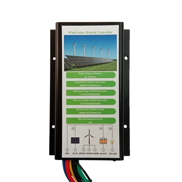 Vind Sol Hybrid Ladecontroller, 800W Vindkraft, 1000W Solkraft,Ekstern Vind-Sol Hybrid, 12V 24V Auto