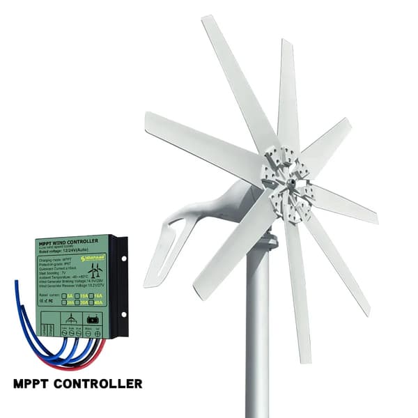 Horisontalaks vindmøllegenerator, 8 blade, 6KWH pr. dag, spændingsmuligheder:,24V, Med gratis controller