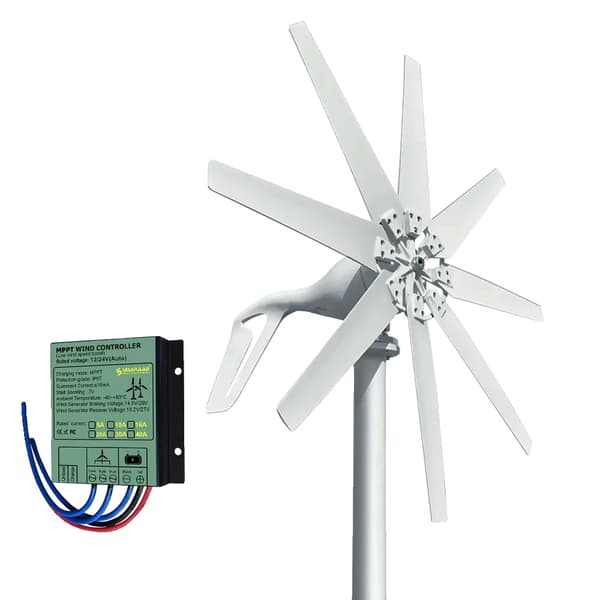 Horisontalaks vindmøllegenerator, 8 blade, 6KWH pr. dag, spændingsmuligheder:,Med gratis controller, 48V