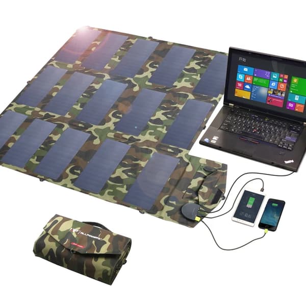 Bærbar solpanel, foldbart design, opladning af flere enheder, Camouflage
