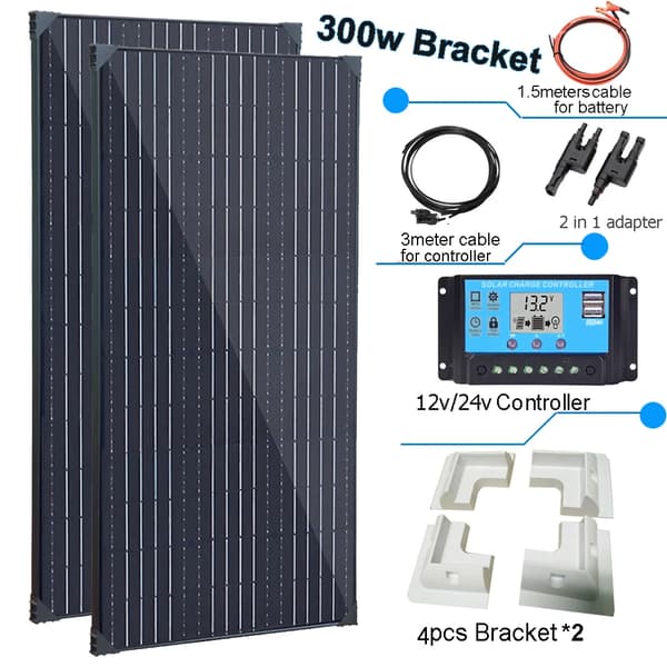 Solpanelkit, 150W effekt, letvægts aluminiumsramme,300w kit ABS beslag
