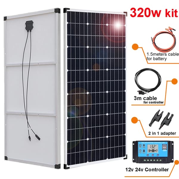 320W/160W Monokristallin solpanel, hög effektivitet 21%, hållbar aluminiumram,320w 2st 160w kit