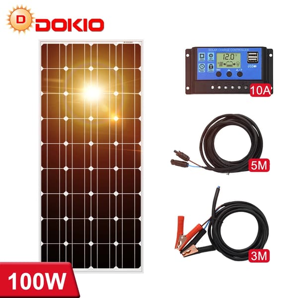 Dokio Solpanel Set, Mångsidiga Kraftalternativ, Pålitlig Laddningskontroll,Stel 100W Set