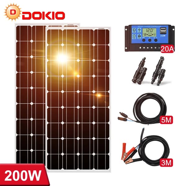 Dokio Solpanel Set, Mångsidiga Kraftalternativ, Pålitlig Laddningskontroll,Stel 200W Set