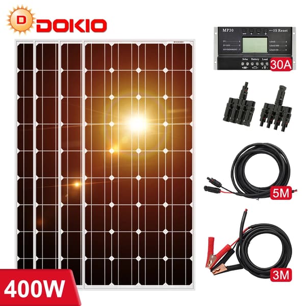 Dokio Solpanel Set, Mångsidiga Kraftalternativ, Pålitlig Laddningskontroll,Stel 400W Set