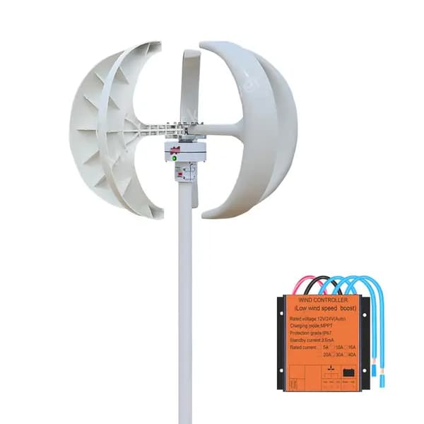 Vindturbin generator, 400W effektutgång, vertikal axeldesign, 12V, Vit