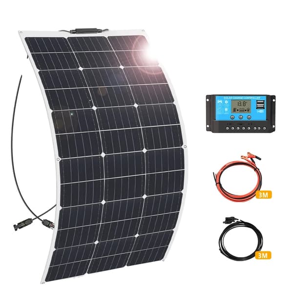 Solpanelssats, 200W flexibla paneler, kompatibilitet med 12V-batteri, 100W Kit