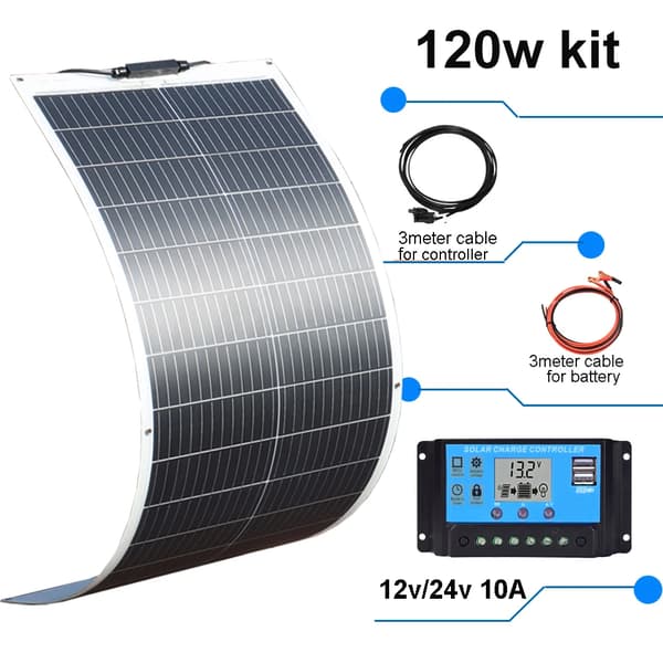 Flexibel solpanel, 100 W effekt, monokristallint material,120w 12v kit