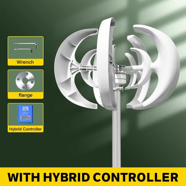 Vertikal vindkraftanordning, Nominell effekt 1000W, Dubbelspänningskonfiguration,12V, Med hybridkontroll, 1000W