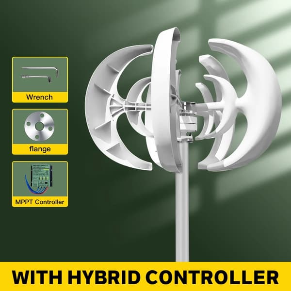 Vertikal Vindenergi Enhed, Nominel Effekt 1000W, Dobbelt Spændingskonfiguration,12V, Gratis MPPT-controller, 1000W