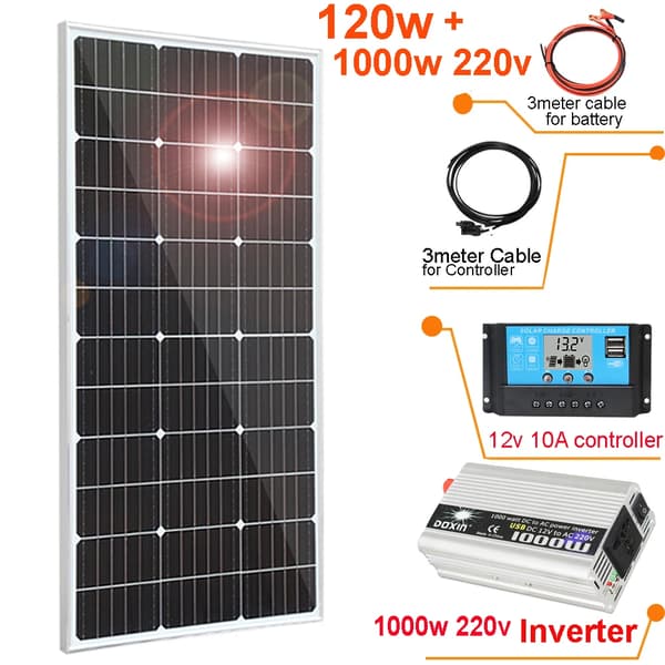 Solpanelssats, 240w Effektutgång, Monokristallin Effektivitet,120 watt 12 volt x1000 watt 220 volt