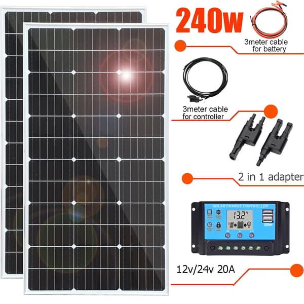 Solpanelssats, 240w Effektutgång, Monokristallin Effektivitet,240 watt 12 volt 24 volt 20 ampere kit