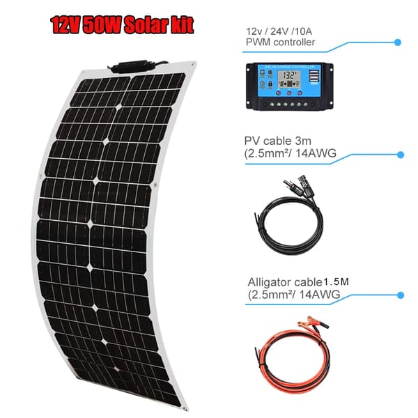 XINPUGUANG 12V Fleksibelt Solpanel, 100W / 50W Muligheder, Høj Effektivitet 24%, Letvægtsdesign,12V 50W Solarkit