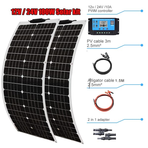 Solpanel, 50W Effektutgång, Hög Effektivitet Monokristallin PV-modul, 100W solpanel kit