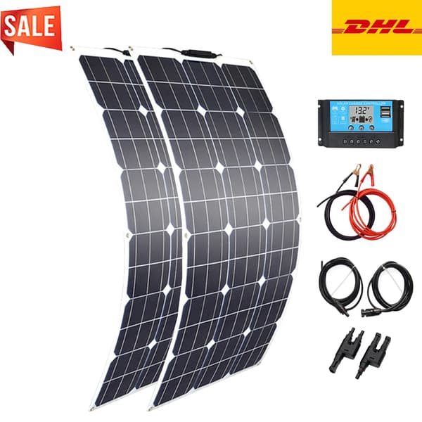 Fleksible solpaneler, muligheder på 100W og 200W, ideelle til autocampere og hjem,200 watt 12 volt 20 ampere sæt