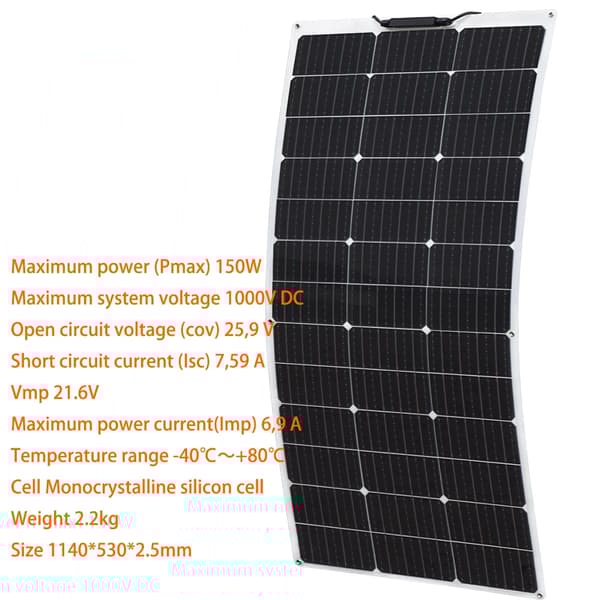 Flexibelt solpanel, Vattentät, Monocell, 21,5V 150W