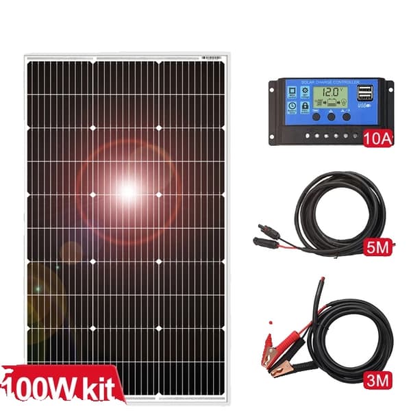 Aurinkopaneelisarja, 100W teho, vedenpitävä ja monokristallitekniikka, Rigid 100W Set