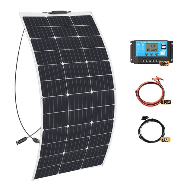 Fleksibelt Solcellepanel Kit, Høj Effektivitet 21,8%, Flere Strømmuligheder (100W/200W/300W),100W Solcellepanel Kit