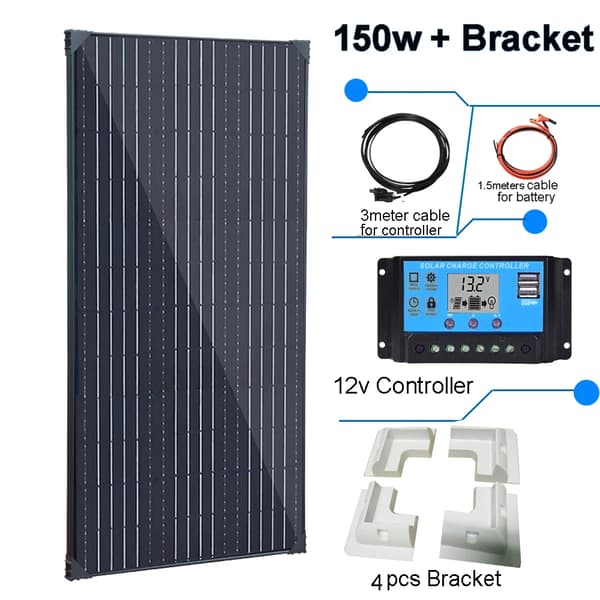 Solpanelkit, 150W effekt, letvægts aluminiumsramme,150w kit ABS beslag