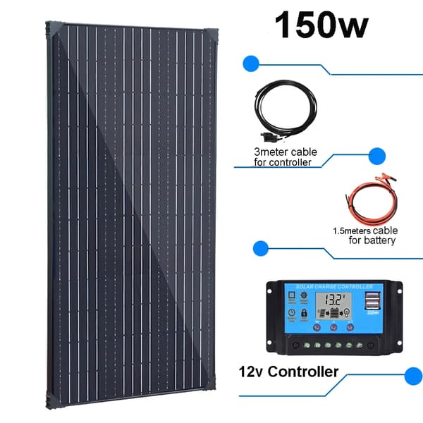 Solpanelset, 150W effekt, lätt aluminiumram,150w 12v kit