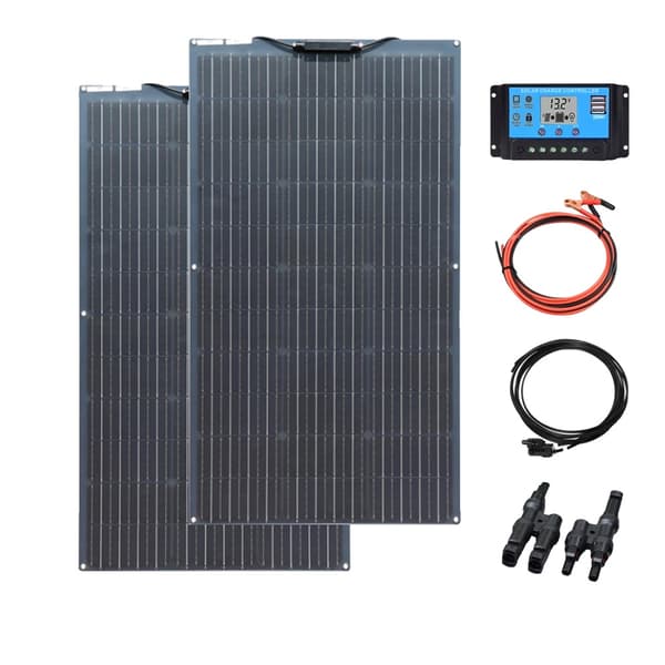 Monokrystallinsk Fleksibelt Solpanel, Høj Effektivitet 100W/200W, Komplet Sæt med Laderegulator,Sort 200W Kit