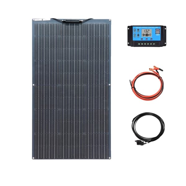 Monokrystallinsk Fleksibelt Solpanel, Høj Effektivitet 100W/200W, Komplet Sæt med Laderegulator,Sort 100W Sæt