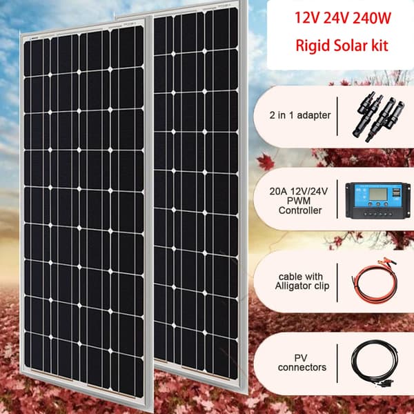 Solpanel, Hærdet glas, Vindtæt, 12V 240W solarkit