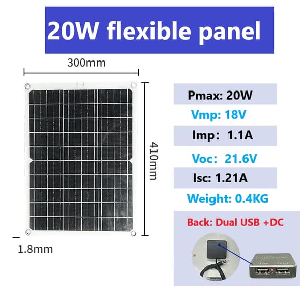 Solpaneler, 40W effektutgång, portabelt och flexibelt design., 20W solpanel