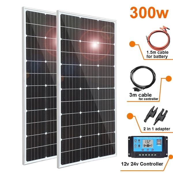 Solpanel, 450W/300W/150W alternativ, hög effektivitet monokristallin, hållbart härdat glas,300w Kit