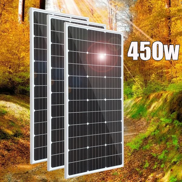 Solpanel, 450W/300W/150W muligheder, høj effektivitet monokrystallinsk, holdbart hærdet glas,450w 3stk 150w