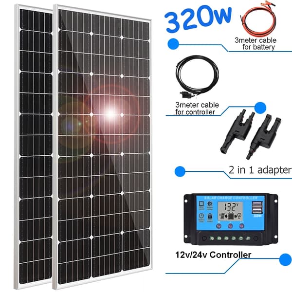 Stiv solpanel, forskellige wattmuligheder,320w 2stk 160w sæt