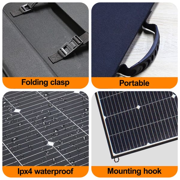 Sammenklappeligt solpanel, 18V 100W, Høj effektivitet, Flere udgangsporte,18V 100W = 18 volt 100 watt