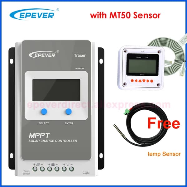 Solcellsladdare, MPPT-teknik, kompatibilitet med fjärrmätare, med MT50-sensor, Tracer1210AN (10A)