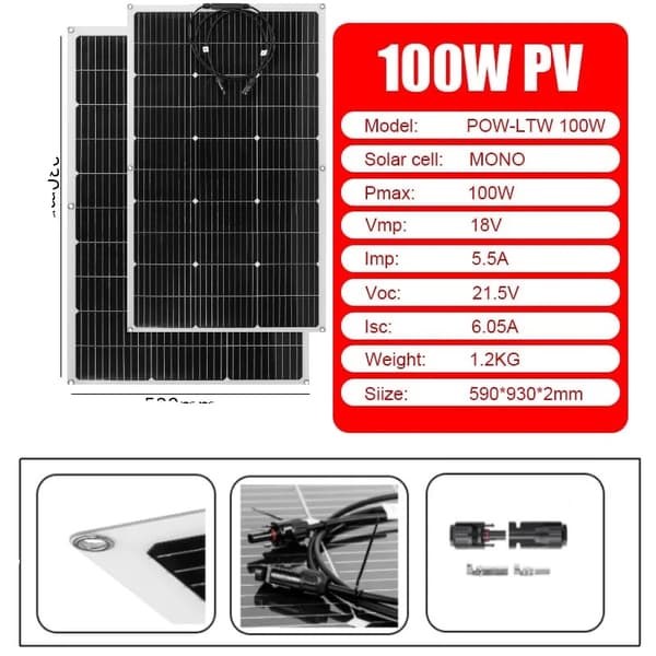 100W Solpanel Kit, Monokristallin, Lätt och Flexibel Design,100W (2ST) ENDAST