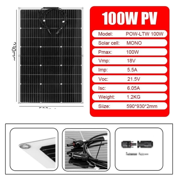 100W Solcellepanel Kit, Monokrystallinsk, Let og Fleksibelt Design,100W solenergi KUN