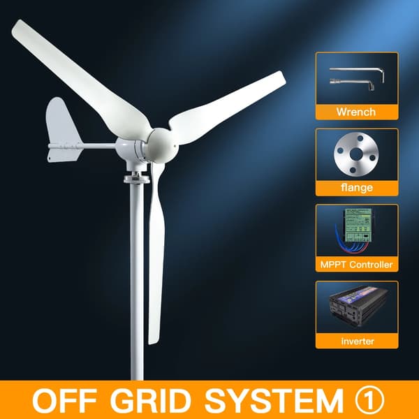 Horisontell Turbin, 10KWh Utmatning, Låg Ljudnivå, Off grid-system, 2000W, 12V