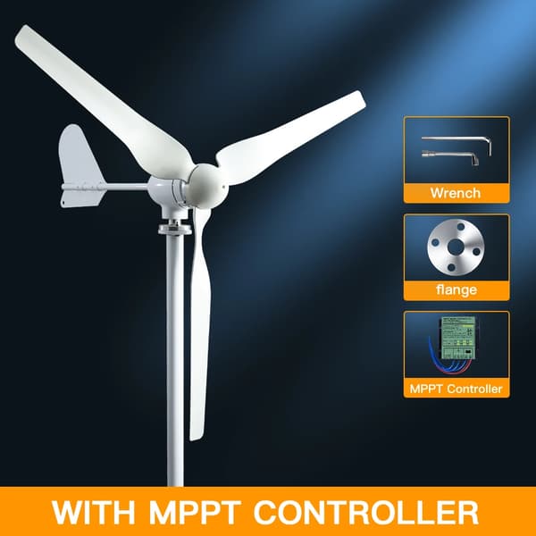Horisontell Turbin, 10KWh Utmatning, Låg Ljudnivå, Med MPPT-kontroll, 2000W, 48V