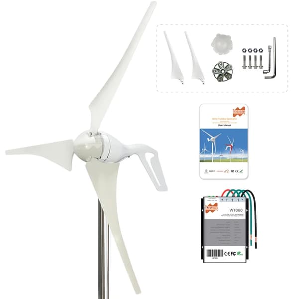 Vindkraftverksgenerator, 400W Effektutgång, LED-indikatorstyrenhet, 12V, 3 blad, vit med kontrollenhet