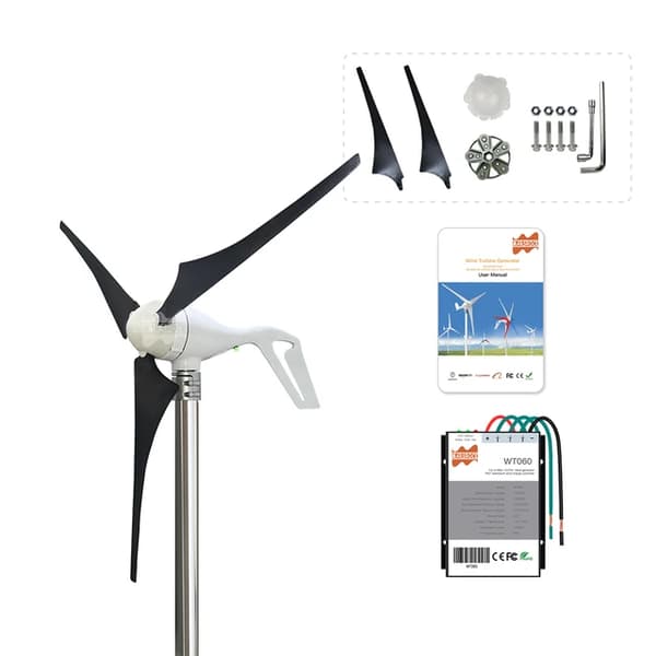 Vindkraftverksgenerator, 400W Effektutgång, LED-indikatorstyrenhet, 24V, 3 blad, svart med kontrollenhet