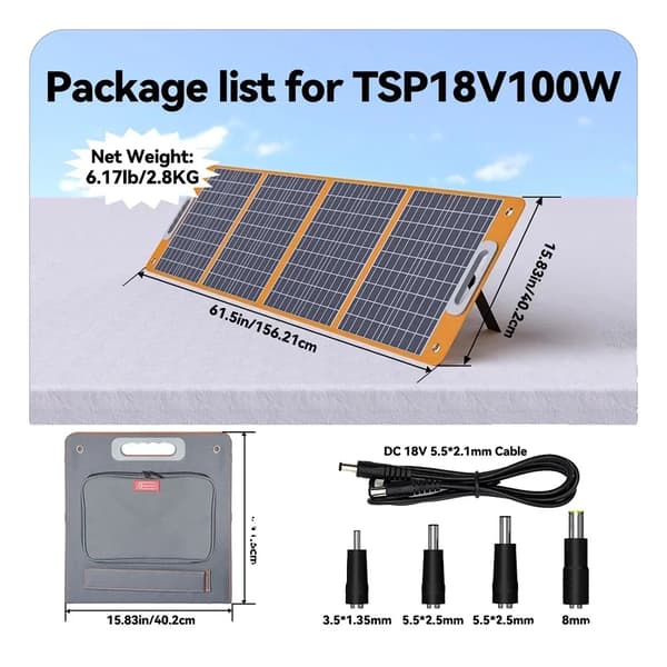 Fällbart solpanel, USB A- och C-laddning, hög solkonverteringsgrad,100W