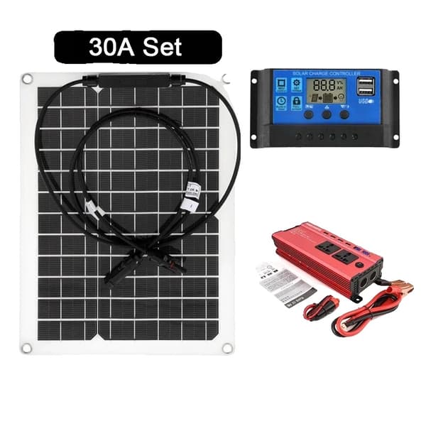 Solenergisystem, 300W solpanel, 1200W växelriktare, 30A laddningsregulator,Solpanel kit