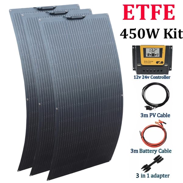 Joustava aurinkopaneeli, ETFE-materiaali, 12V/24V ohjainjännite, monokiteinen piikide,ETFE 450W SARJA