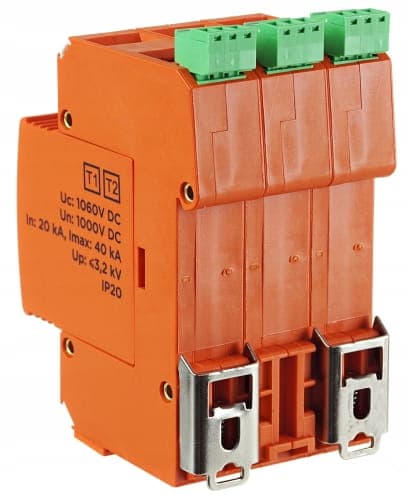 Fotovoltaisk overspændingsbeskytter 1000V DC 3P Type 1 Type 2